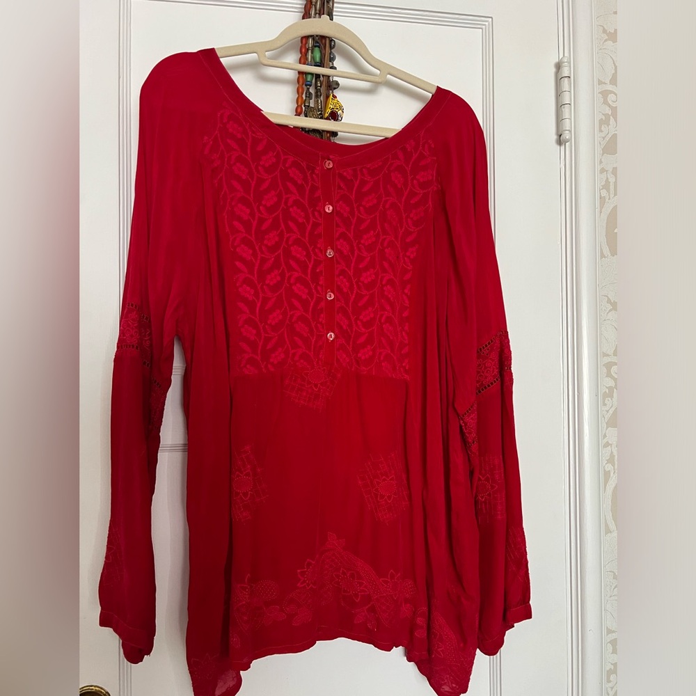 Johnny Was red embroidered tunic XL